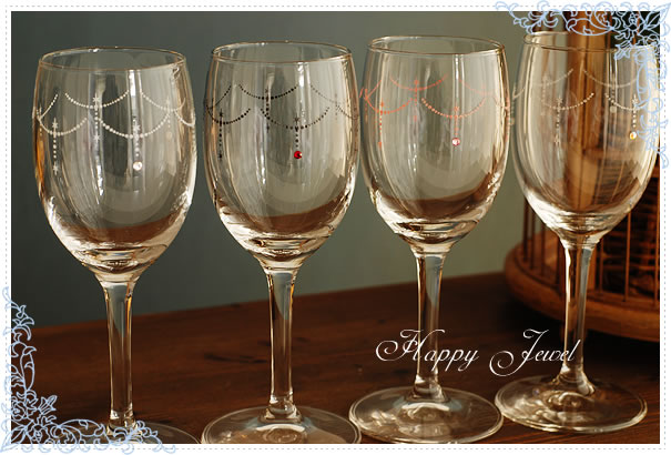 【食器・シャンパングラス】ラインストーン付きワイングラス4colors