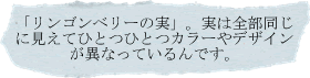 リンゴンベリーの実。実は全部同じに見えてひとつひとつカラーやデザインが異なっているんです