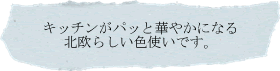 キッチンがパッと華やかになる北欧らしい色使いです