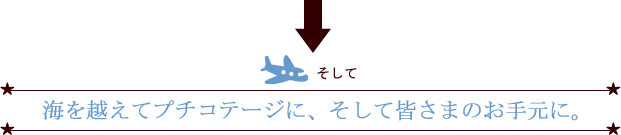 そして海を越えてプチコテージに並び、皆様のお手元に届きます。